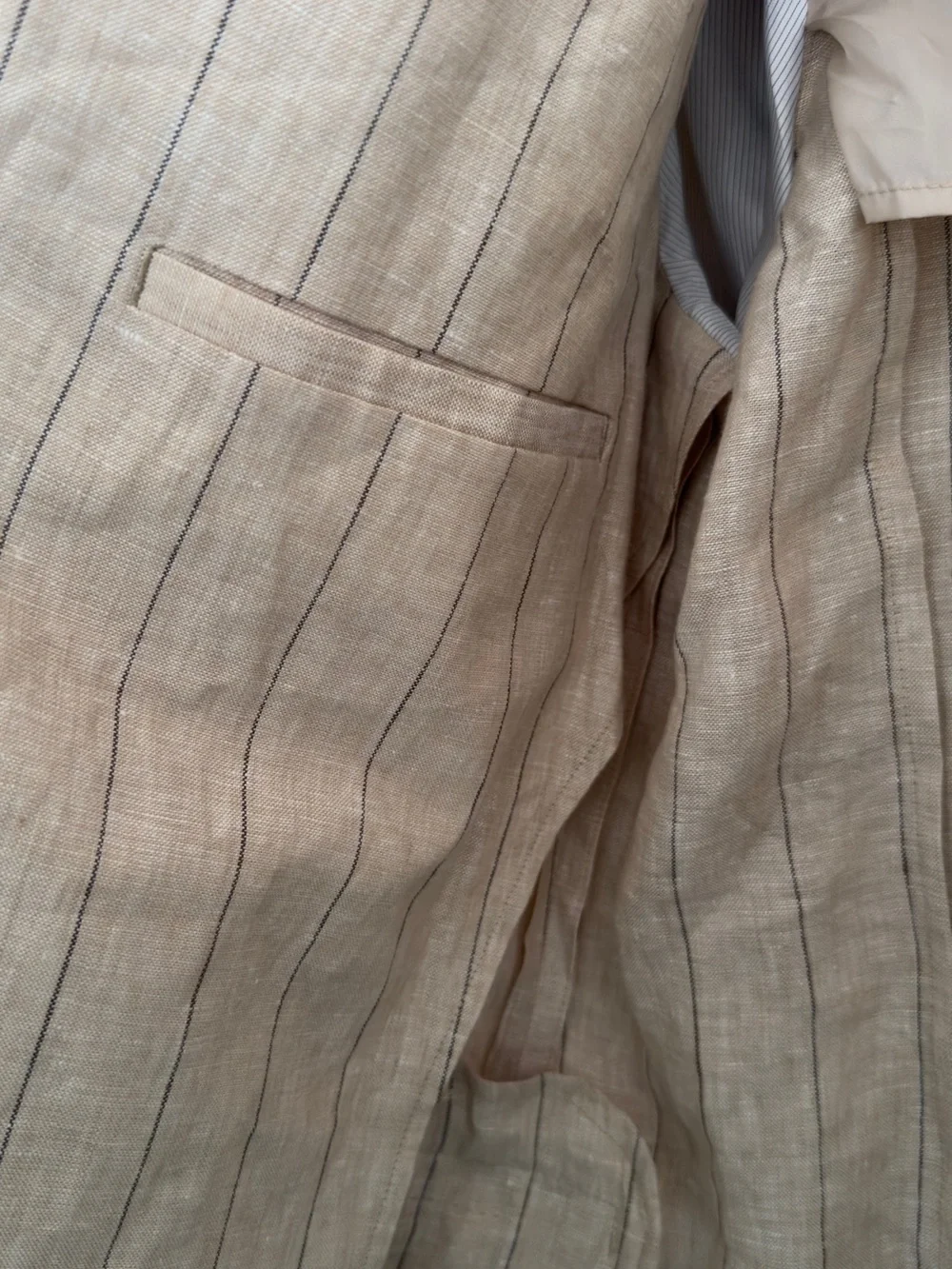 NWT H&M Premium 100% Linen Blazer Sport Coat Tan Beige Pinstripe 44R Men’s